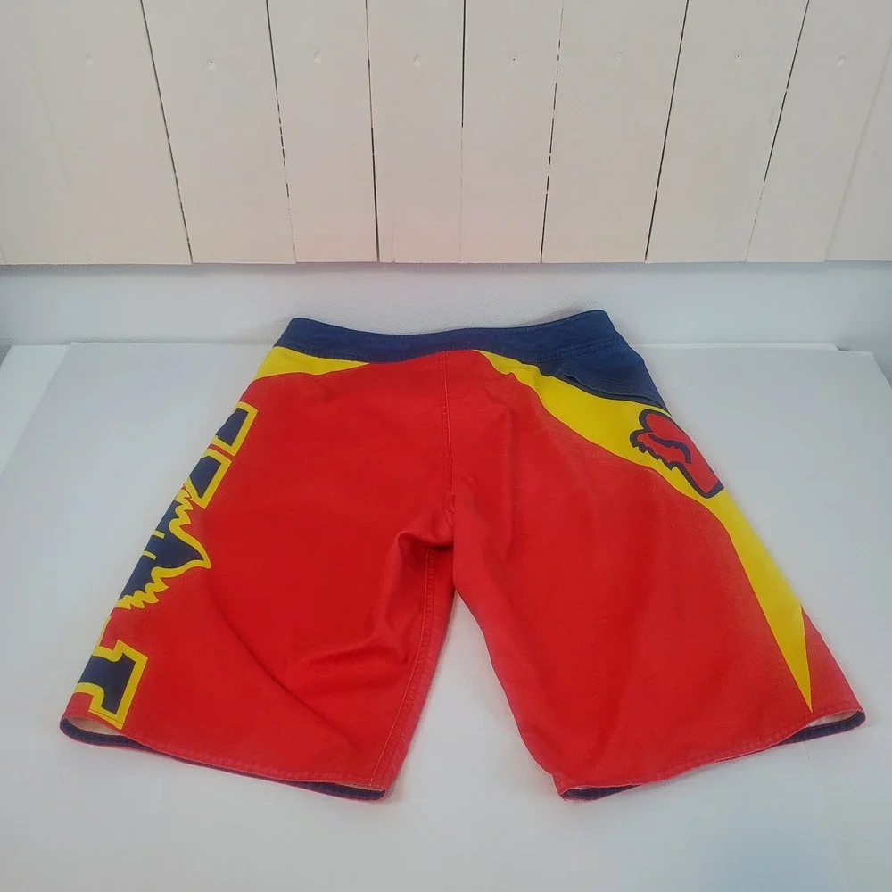 Fox Racing Mens Board Shorts Red Yellow Blue Colorblock Graphic Swim Trunks 31